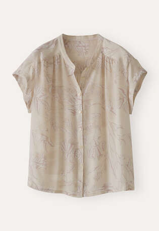 Bedruckte kastige Bluse, Blasses Taupe, webstill
