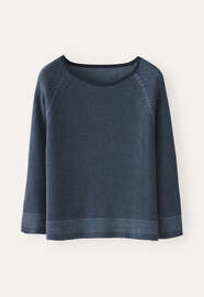 Zweifarbiger Rippstrick-Pullover, Petrolblau, webstill