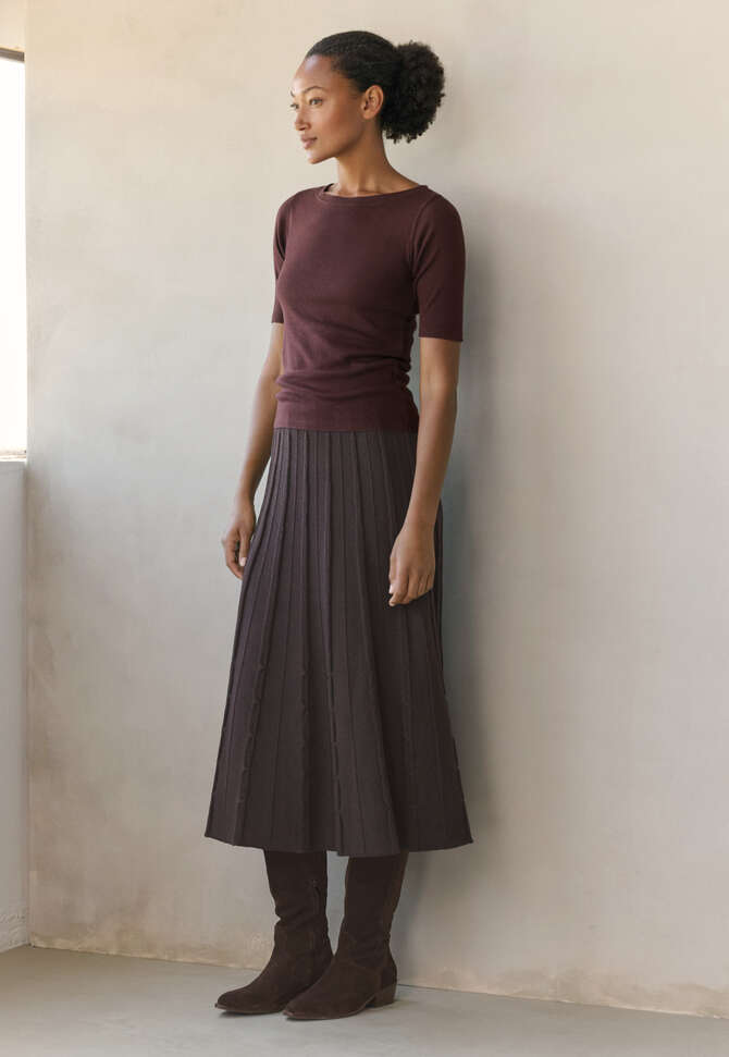 Geripptes Jersey-Oberteil, Portwein, completeTheLook