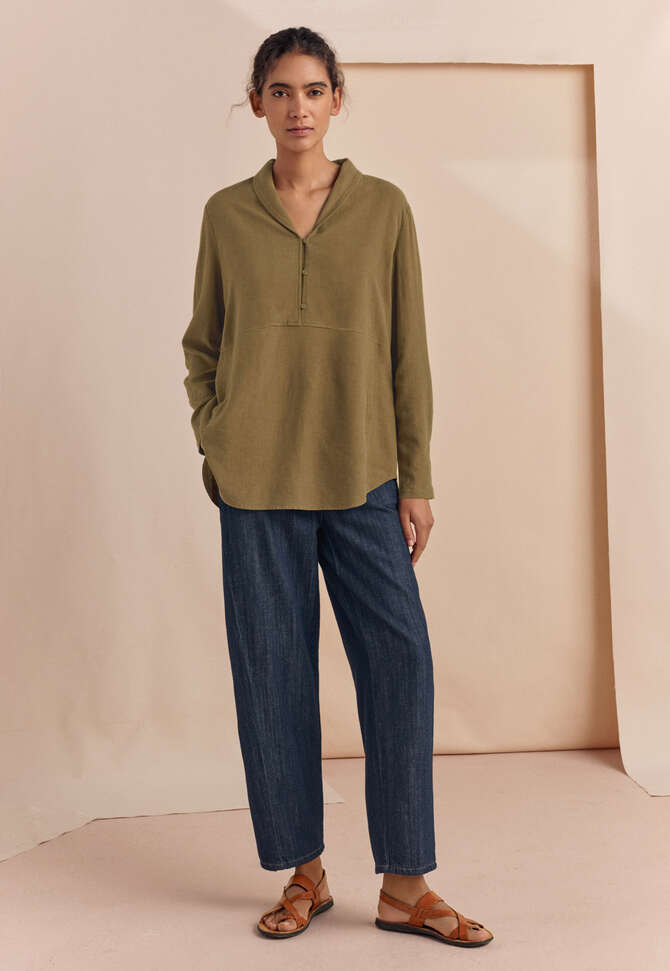 Bluse mit Schalkragen, Bronzegr&uuml;n, completeTheLook