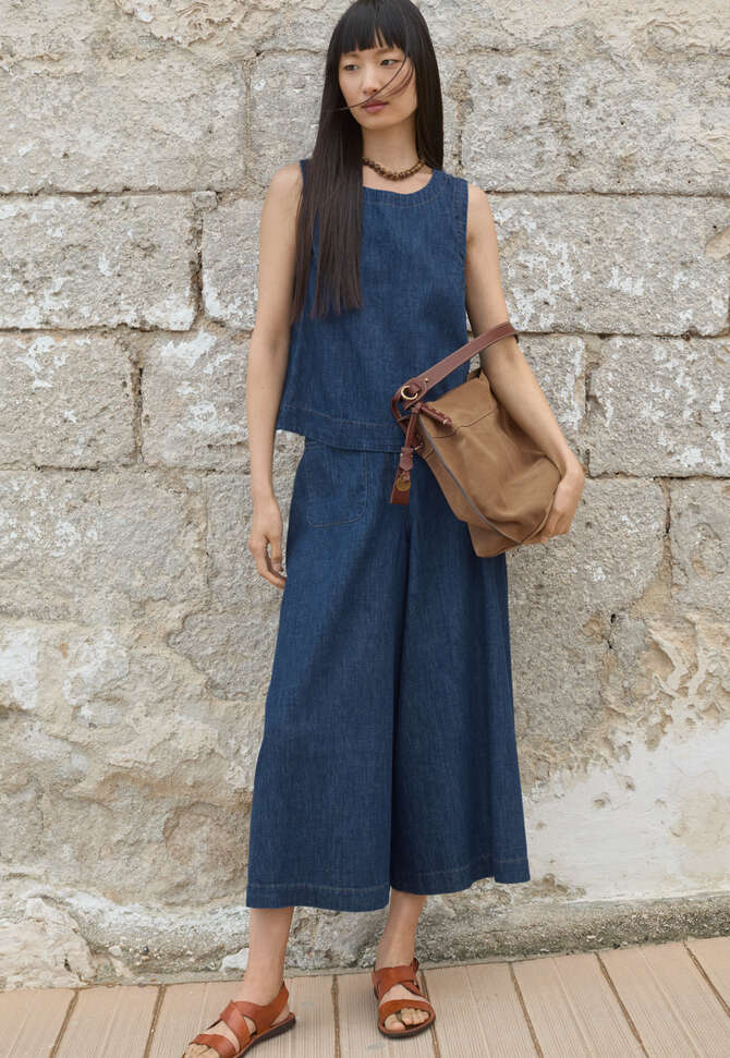 Indigo-gef&auml;rbtes &auml;rmelloses Oberteil, Dunkles Denimblau, completeTheLook