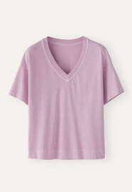 T-Shirt mit V-Ausschnitt, Orchideenrosa, webstill
