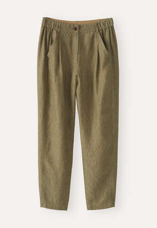 K&uuml;rzere, schmal zulaufende Hose, Dunkles Oliv, webstill