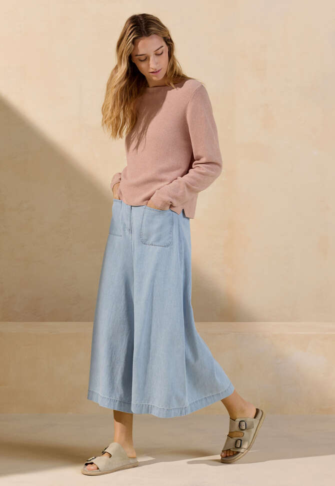 Indigo-gef&auml;rbte Culotte, Blasses Denimblau, completeTheLook