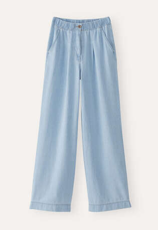 Indigo-gef&auml;rbte weite Hose, Blasses Denimblau, webstill