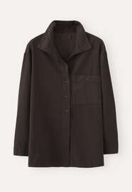 Bluse mit Trichterkragen, Espresso, webstill