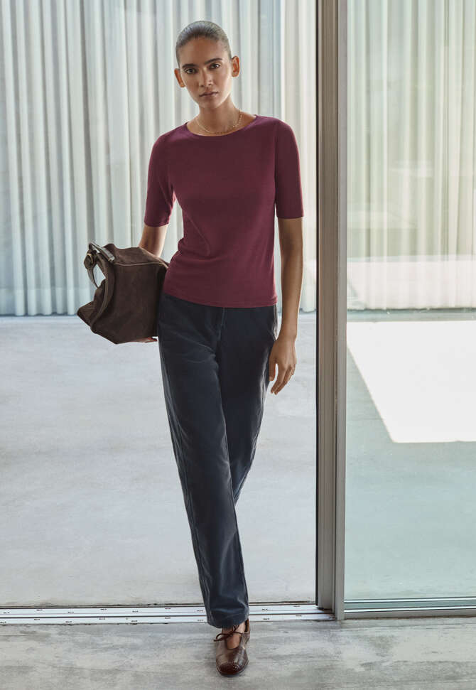 Geripptes Jersey-Oberteil, Weinpink, completeTheLook