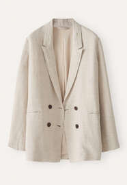 Zweireihige Jacke, Ecru/Grau, webstill