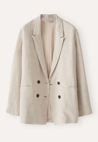 Zweireihige Jacke, Ecru/Grau, webstill