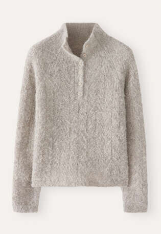 Pullover mit gekn&ouml;pftem Kragen, Natur/Grau, webstill