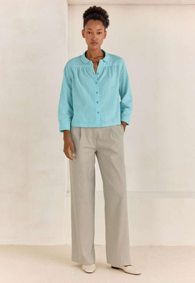 Bluse mit rundem Kragen, Aqua, completeTheLook