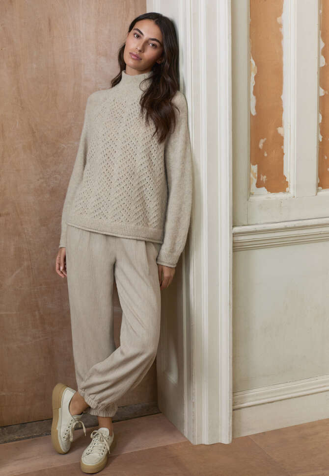 Pullover mit Zopfmuster, Naturstein, completeTheLook