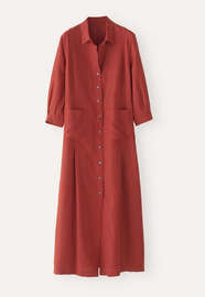 Maxikleid mit Knopfleiste, Flammenrot, webstill