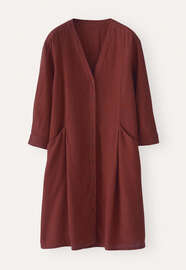 Kleid mit V-Ausschnitt, Chilibraun, webstill