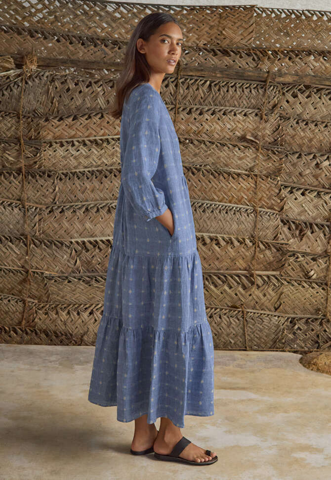 Kleid aus geklipptem Dobby-Gewebe, Kornblumenblau, completeTheLook