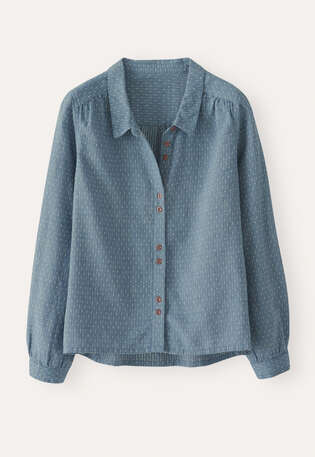 Bluse in Strichmuster-Webung, Blasses Denimblau, webstill