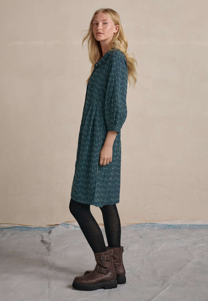 Kleid mit strukturierten Streifen, Petrol, completeTheLook