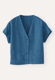 Kurz&auml;rmeliges V-Ausschnitt-Top, Aqua/Navyblau, webstill
