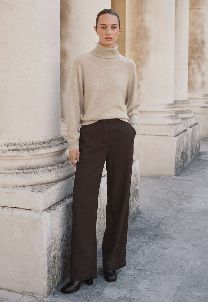 Rollkragenpullover, Ecru/Rehbraun, completeTheLook
