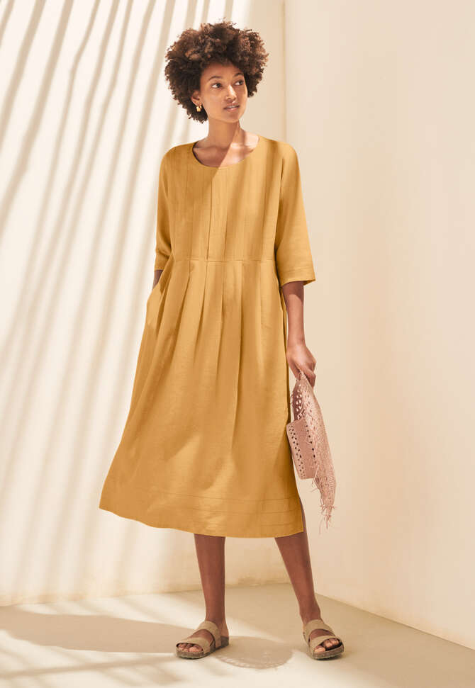 Kleid mit U-Ausschnitt, Senfgelb, completeTheLook