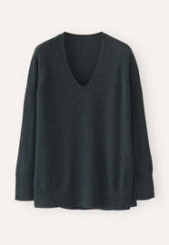 Pullover mit V-Ausschnitt, Petrol-Schiefer, webstill