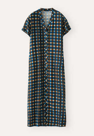 Durchgekn&ouml;pftes, bedrucktes Kleid, Tinte/Braun, webstill