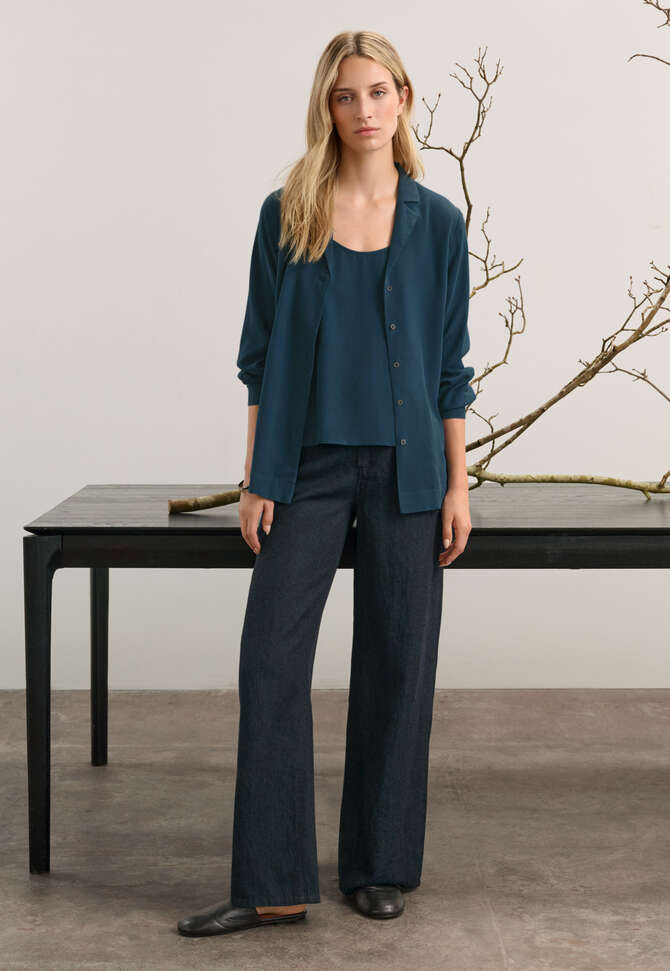 Weite Hose mit geradem Bein, Dunkles Petrol, completeTheLook