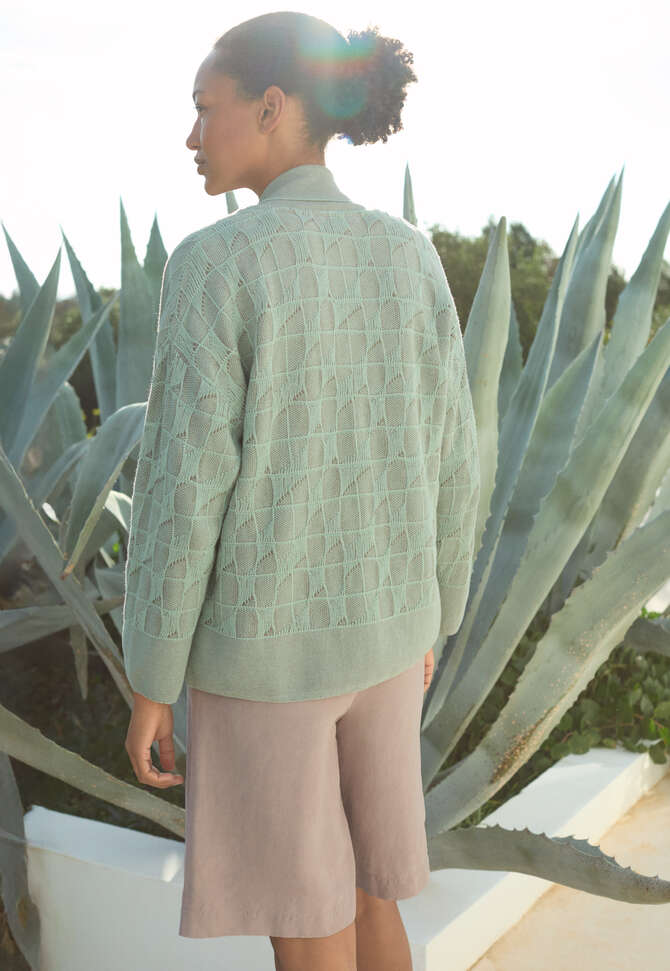 Gemusterter Cardigan, Aqua/Taupe, completeTheLook