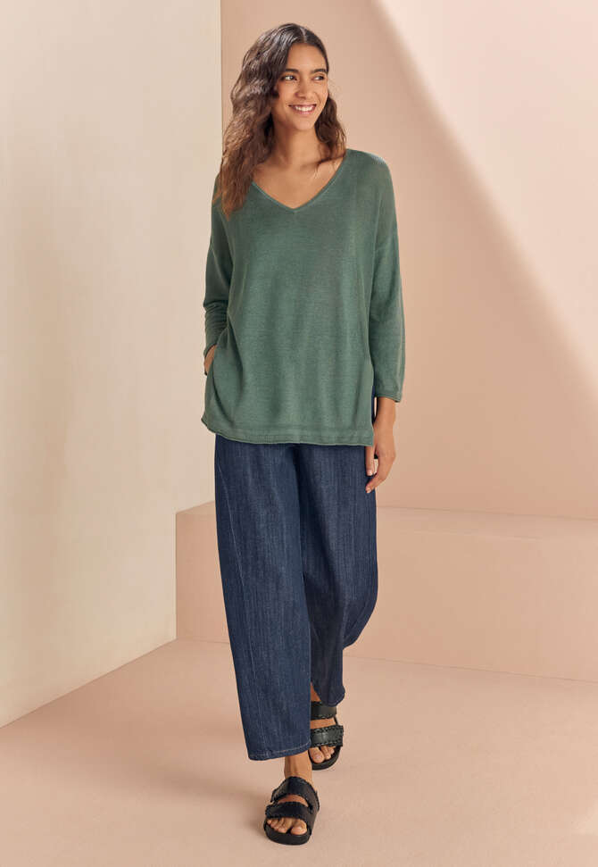 Pullover mit V-Ausschnitt, Lorbeergr&uuml;n, completeTheLook