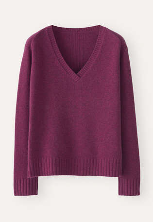 Pullover mit V-Ausschnitt, Dunkles Magenta, webstill