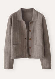 Cardigan mit Kragen, Zartes Braun, webstill