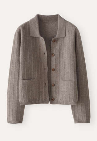 Cardigan mit Kragen, Zartes Braun, webstill