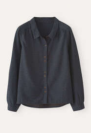 Bluse in Strichmuster-Webung, Petrol/Rost, webstill