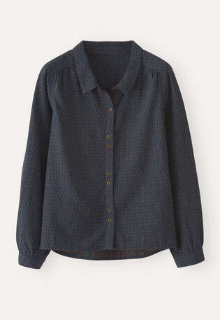 Bluse in Strichmuster-Webung, Petrol/Rost, webstill