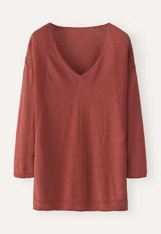 Pullover mit V-Ausschnitt, Terrakottarot, webstill