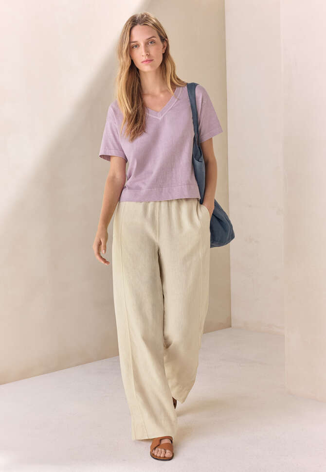 T-Shirt mit V-Ausschnitt, Orchideenrosa, completeTheLook