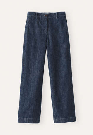 Weite Jeans mit schmal zulaufendem Bein, Dunkelblaue Waschung, webstill