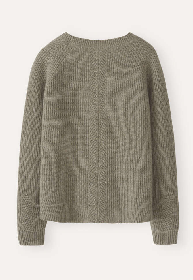 Gerippter Pullover mit Rundhalsausschnitt, Getrockneter Salbei, completeTheLook