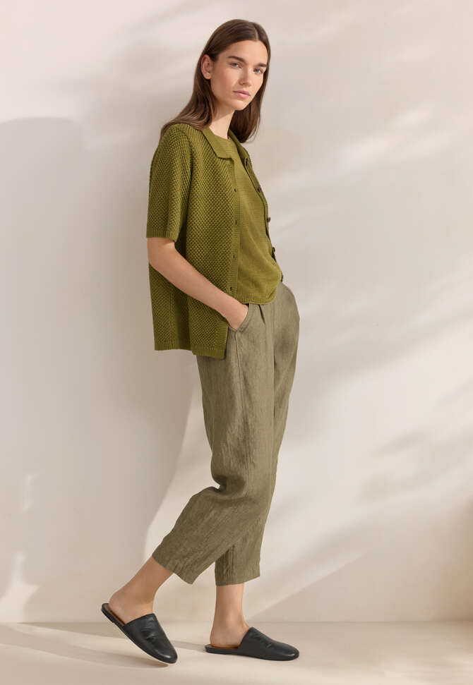 Cardigan mit Kragen im Perlmuster, Dunkle Limette, completeTheLook