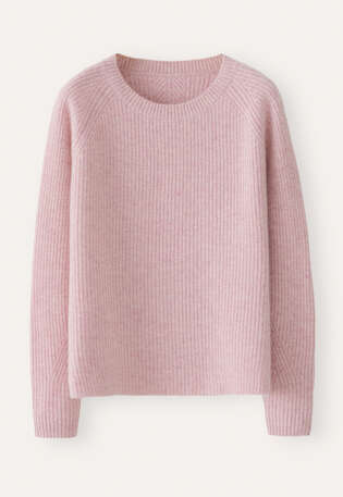 Gerippter Pullover mit Rundhalsausschnitt, Zartes Orchideenrosa, webstill