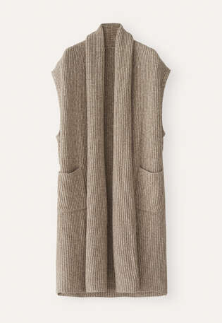 &Auml;rmelloser Cardigan, Blasses Champignon, webstill