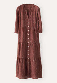 Kleid aus geklipptem Dobby-Gewebe, Dunkles Terrakotta, webstill