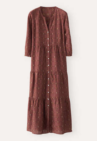 Kleid aus geklipptem Dobby-Gewebe, Dunkles Terrakotta, webstill