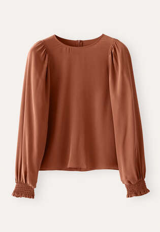 Bluse mit gerafften &Auml;rmeln, Rouge, webstill