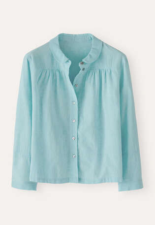 Bluse mit rundem Kragen, Aqua, webstill