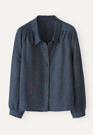 Bluse in Strichmuster-Webung, Zartes Indigo, webstill