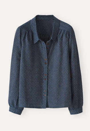 Bluse in Strichmuster-Webung, Zartes Indigo, webstill