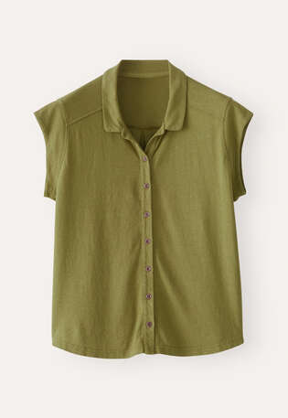 Fl&uuml;gel&auml;rmel-Bluse aus Jersey, Dunkle Limette, webstill