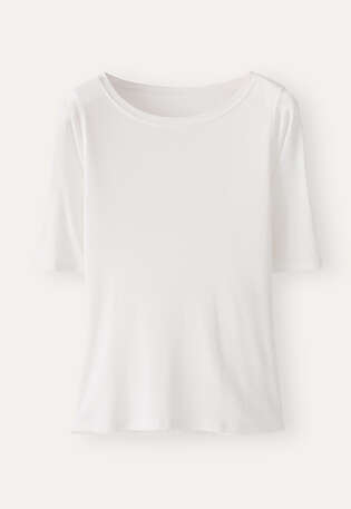 Geripptes Jersey-Oberteil, Ecru, webstill