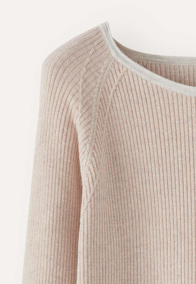 Zweifarbiger Rippstrick-Pullover, Blasses Muschelrosa, completeTheLook
